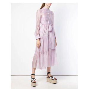 SEE BY CHLOÉ Belted Tiered Organza Midi Dress in Lilac
